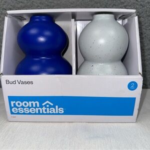 Room Essentials Home 2pk Bud Vases Blue White Speckle New